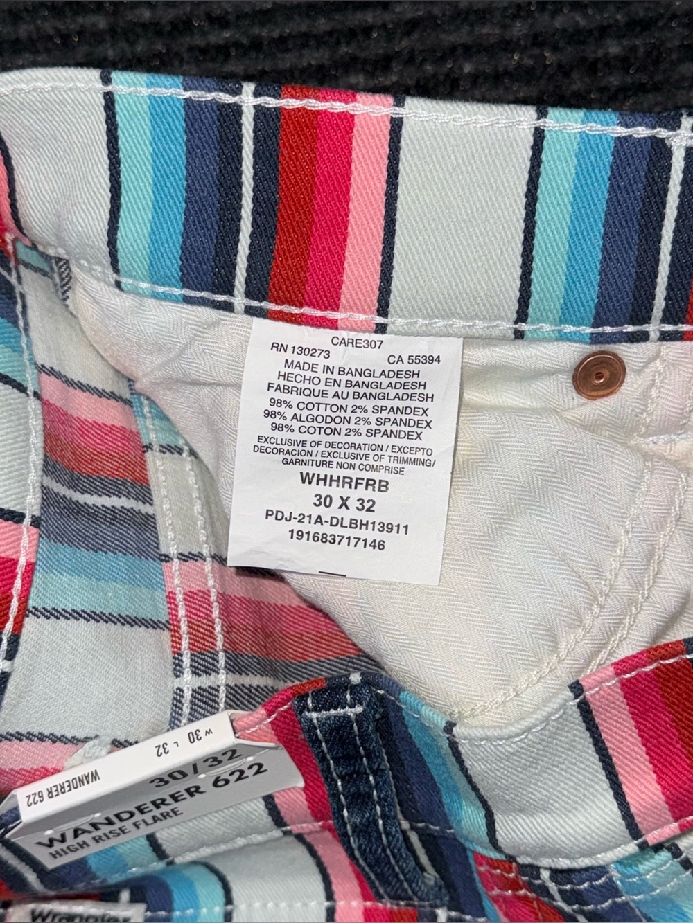 Wrangler NWT High Rise Multicolored Striped Flare Jeans Sz 30 x 32 Retro Western - Picture 9 of 9